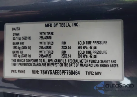 2023 Tesla Model Y Awd/Long Range Dual Motor All-Wheel Drive из США, поврежденный, VIN 7SAYGAEE5PF760464